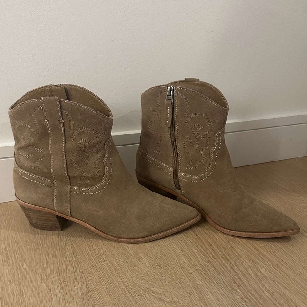Dolce Vita Tan Suede Western Ankle Booties